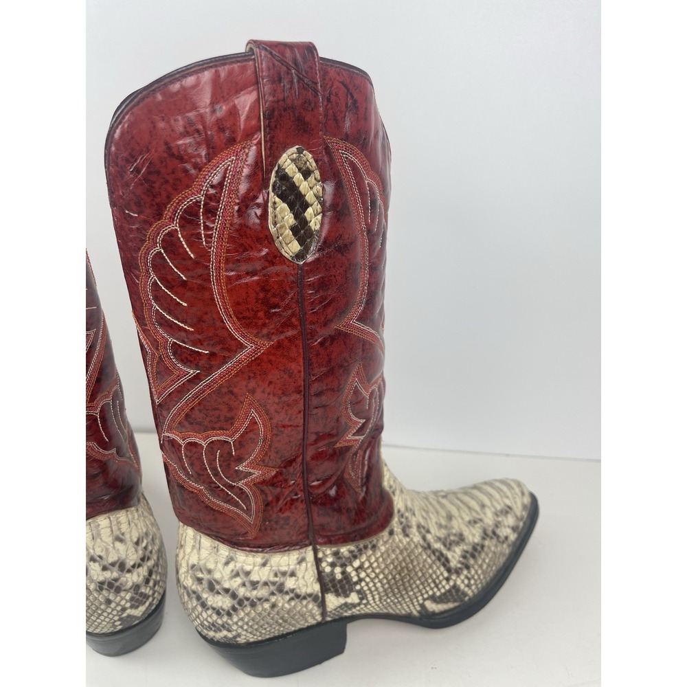 Vaquero Cowboy Boots Red Leather Uppers With White/black Snakeskin On Lower - Picture 7 of 16